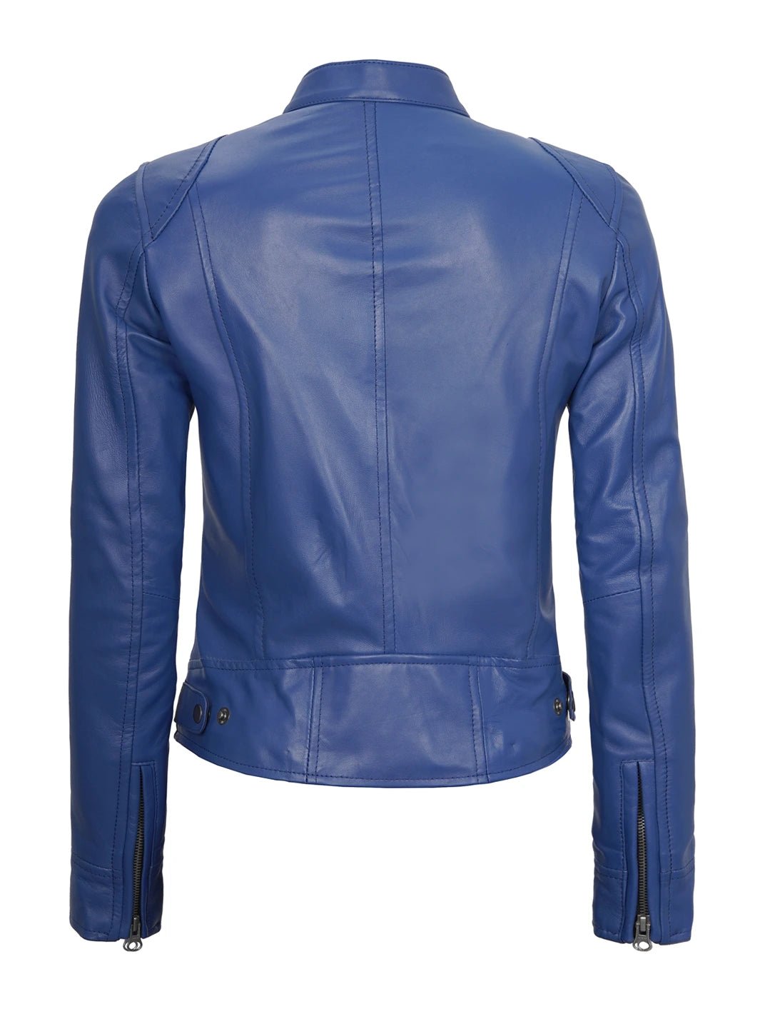 Dodge Women's Blue Cafe Racer Style Leather Jacket - Image 2