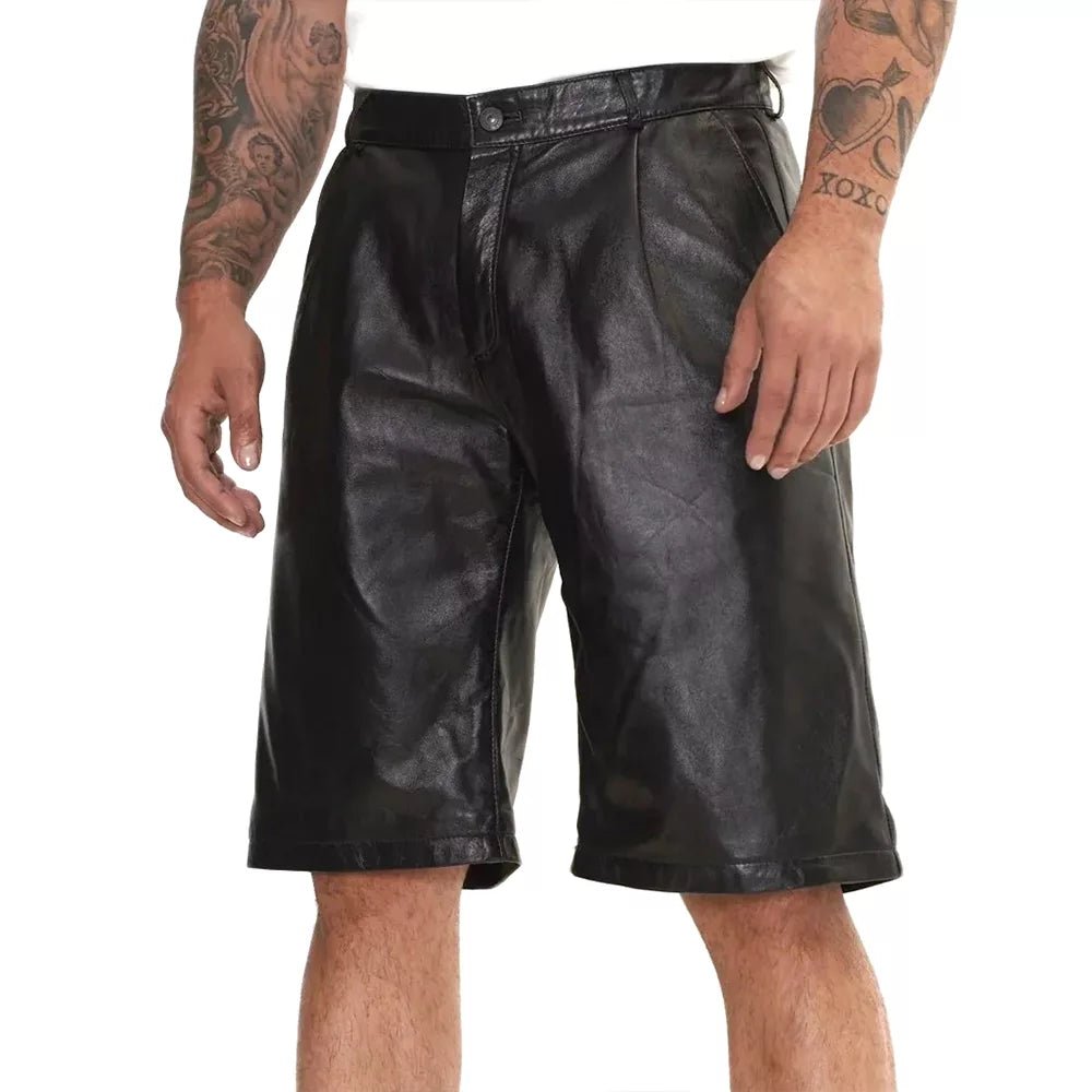 Men's Black Genuine Leather Shorts - Image 3