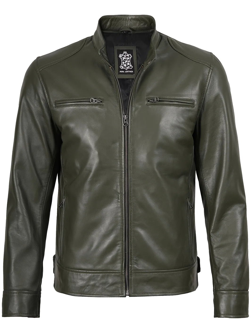 Dodge Men’s Green Leather Jacket | Biker Style - Image 4
