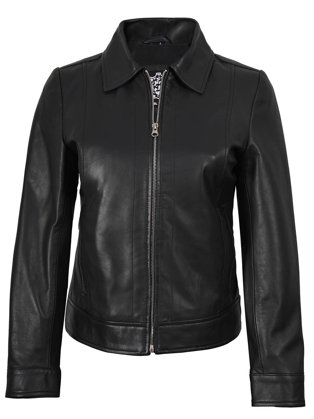 Women's Black Harrington Real Leather Jacket - Image 4