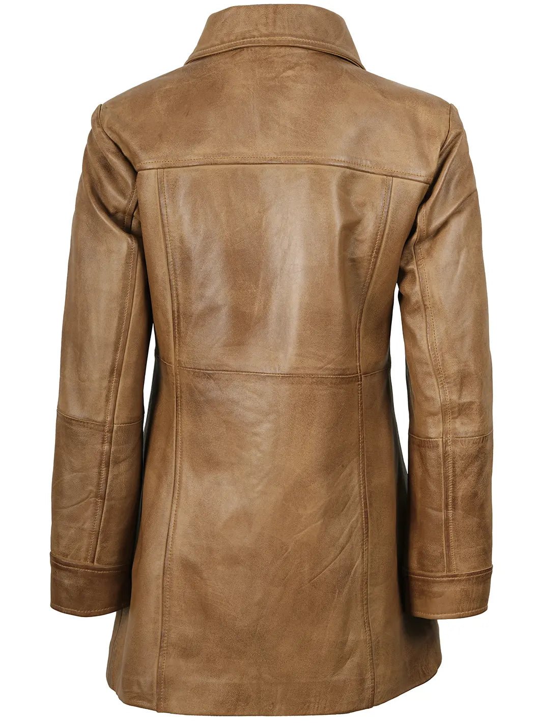 Kandis Womens Camel Brown Real Leather Car Coat - Image 2