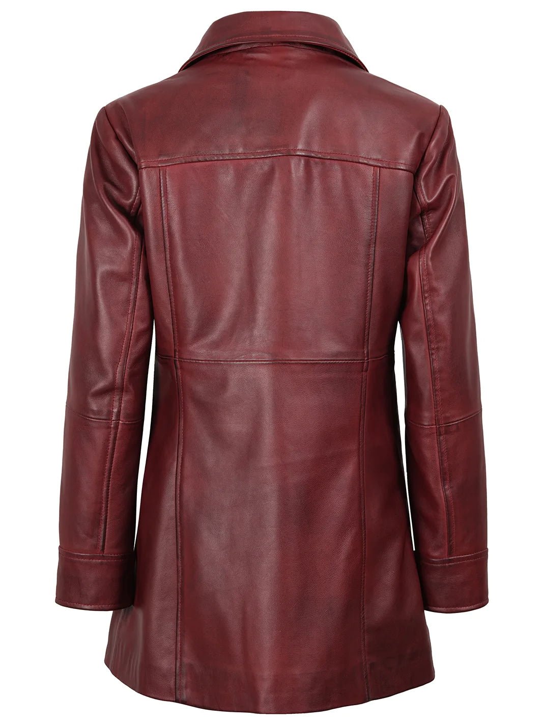 Kandis - Women's Burgundy Leather 3/4 Length Car Coat - Image 2
