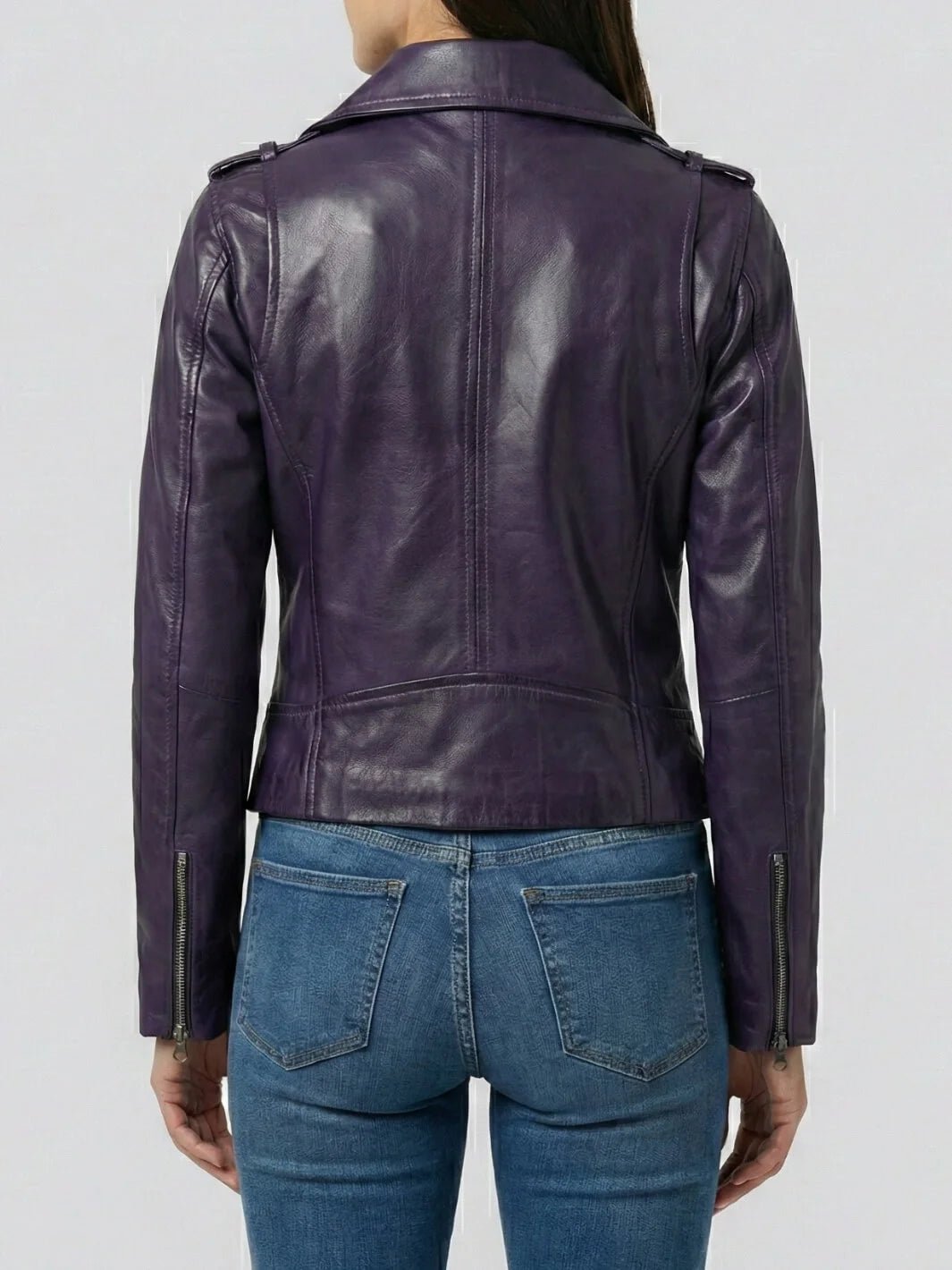 Kirsten Women's Purple Asymmetrical Biker Style Leather Jacket - Image 2