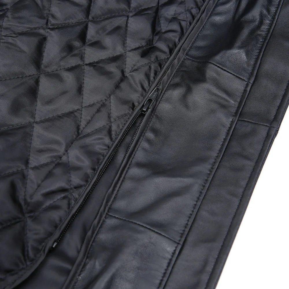 Women's Black Hooded Leather Duffle Coat - Image 8
