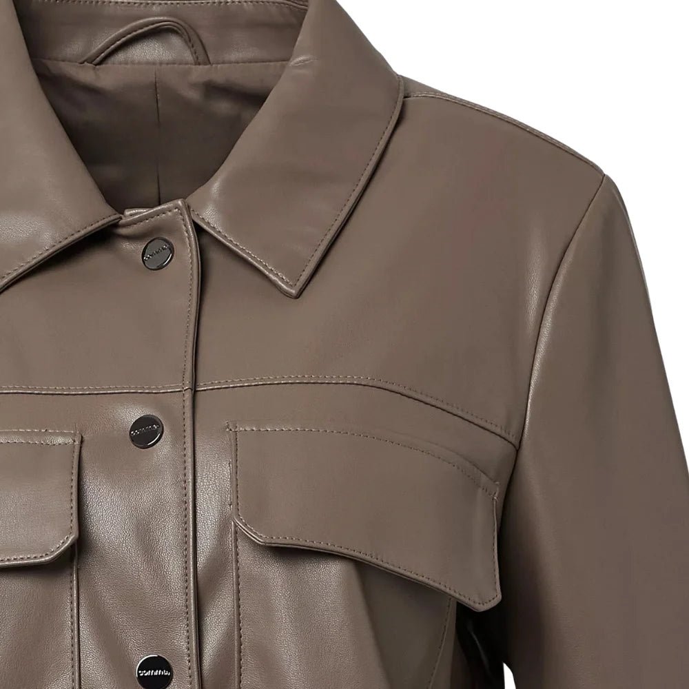 Women's Taupe Short Sleeve Leather Shirt - Image 3