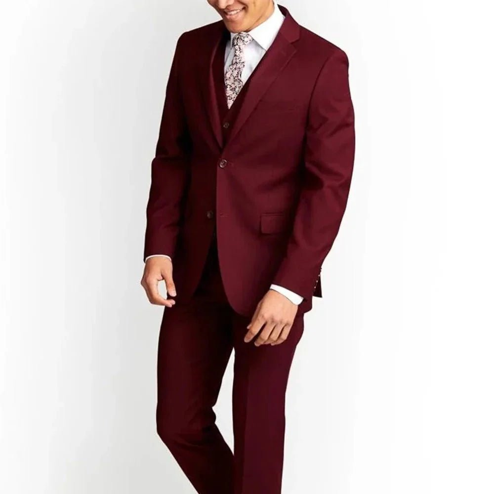 Berlin Mens Notch Lapel 3 Piece Maroon Suit - Image 2
