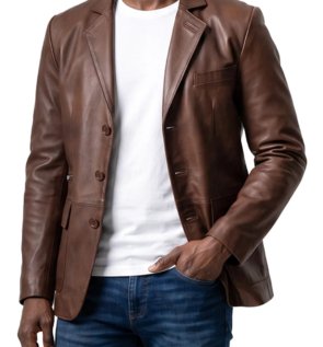 Men-Cognac-Three-Button-Leather-Blazer