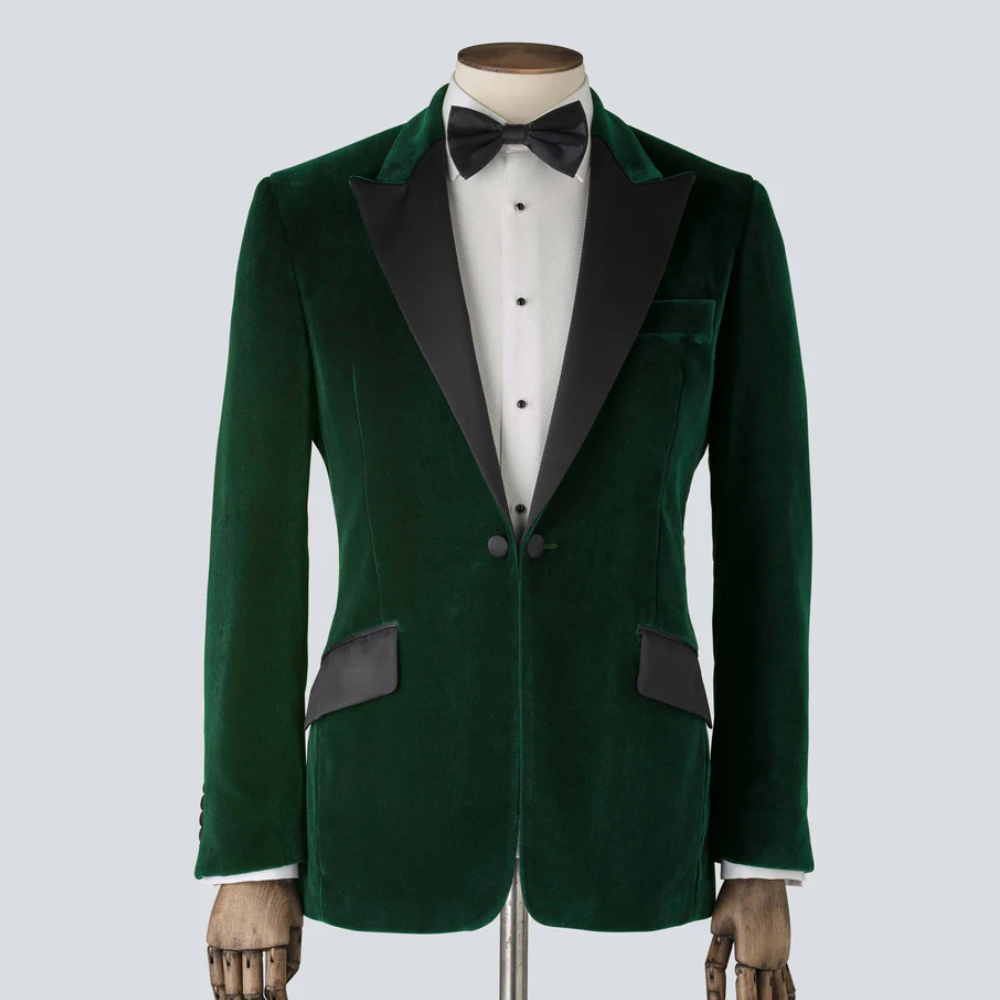 Men’s Green Velvet Single-Breasted Tuxedo Jacket — Peak Lapel