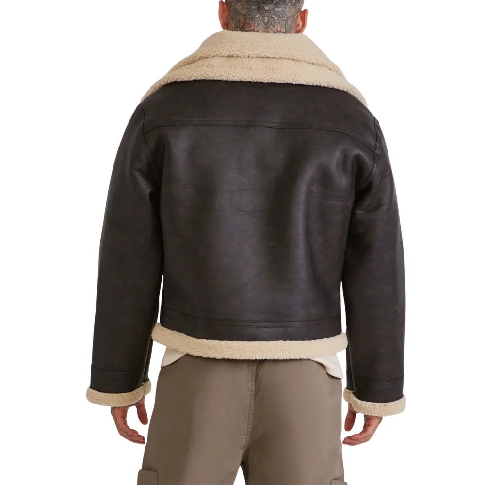 Men's Brown Shearling Aviator Leather Jacket - Image 7