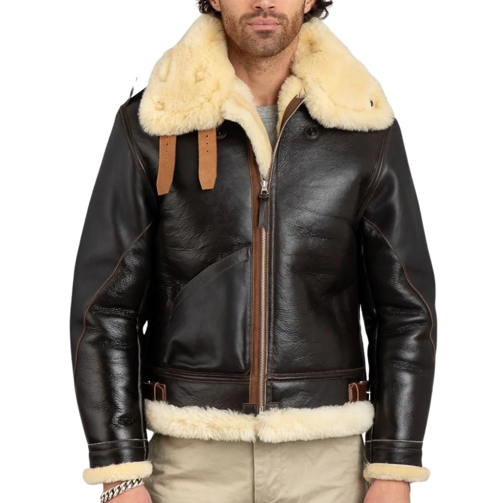 Men's B-3 Sheepskin Shearling Flight Jacket – Heritage Aviator Bomber - Image 3