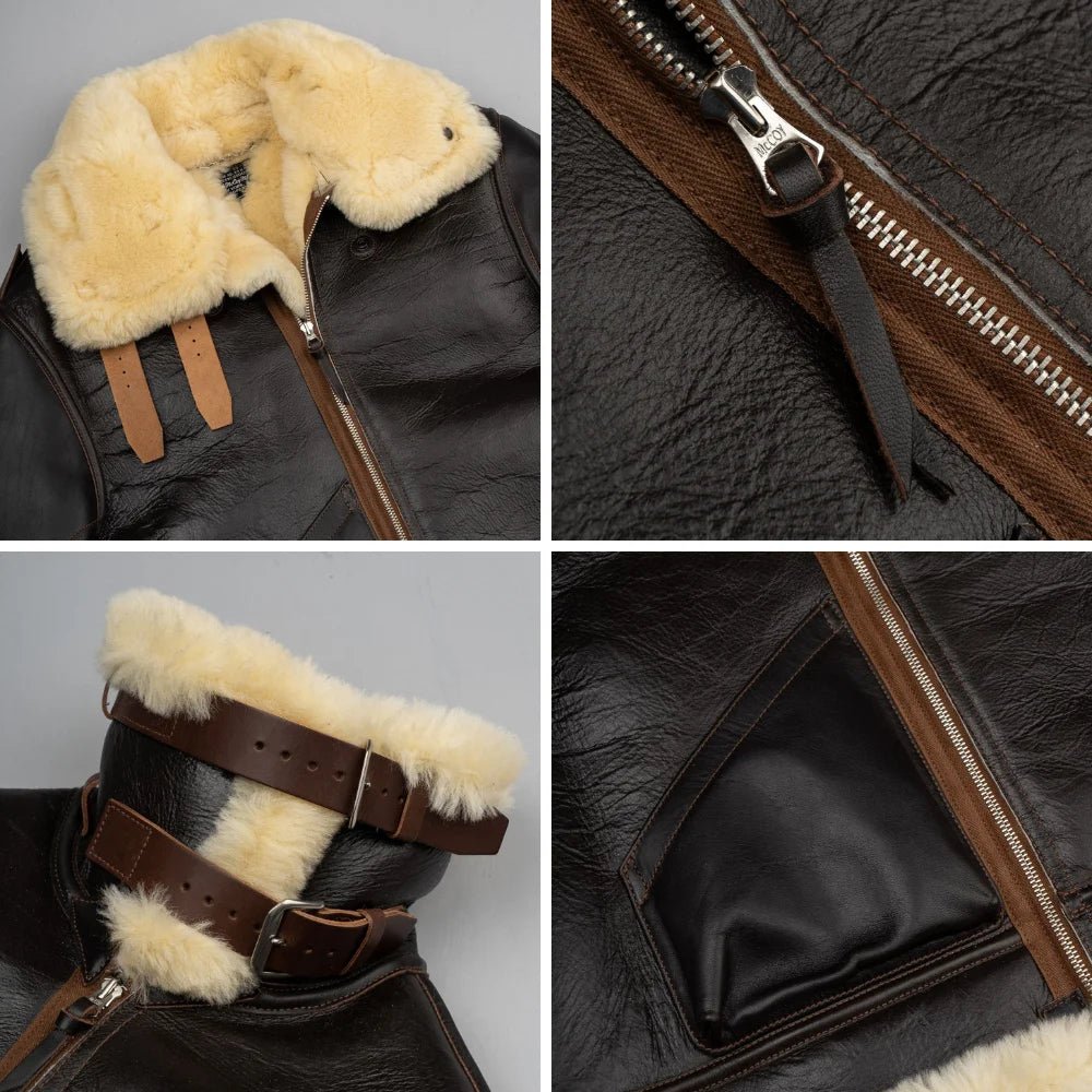 Men's B-3 Sheepskin Shearling Flight Jacket – Heritage Aviator Bomber - Image 9