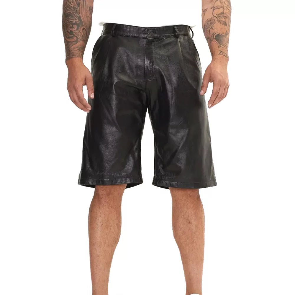 Men's Black Genuine Leather Shorts - Image 2