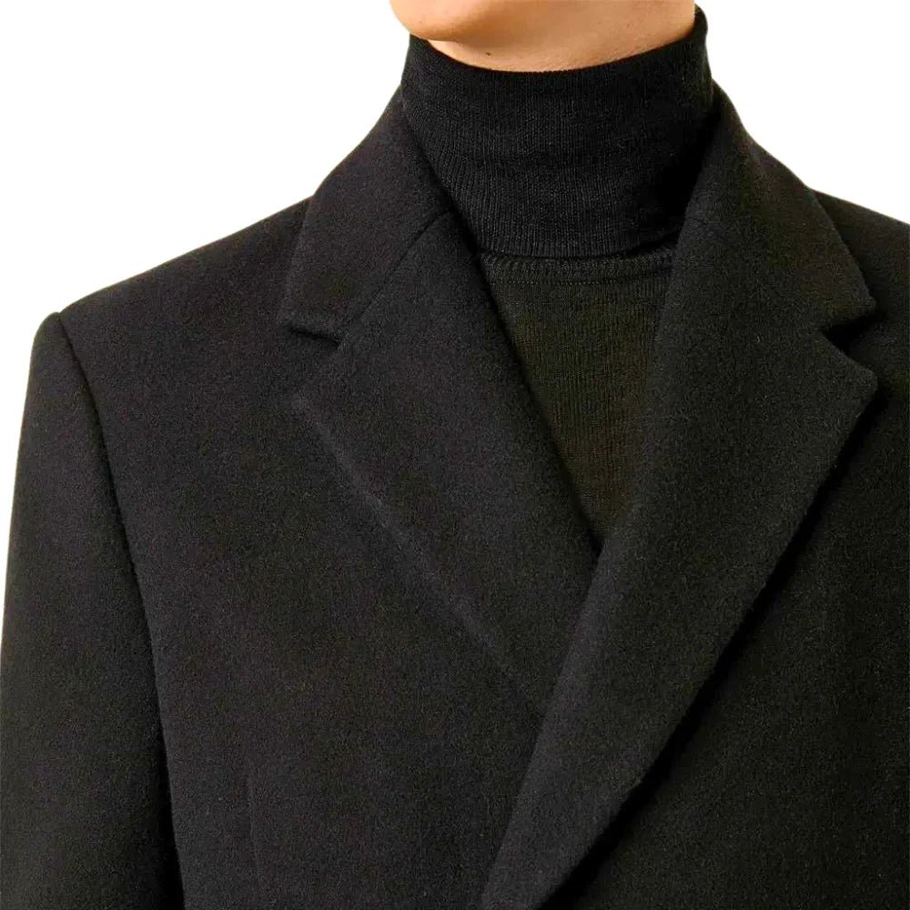 Men’s Black Double Breasted Wool Trench Coat - Image 2