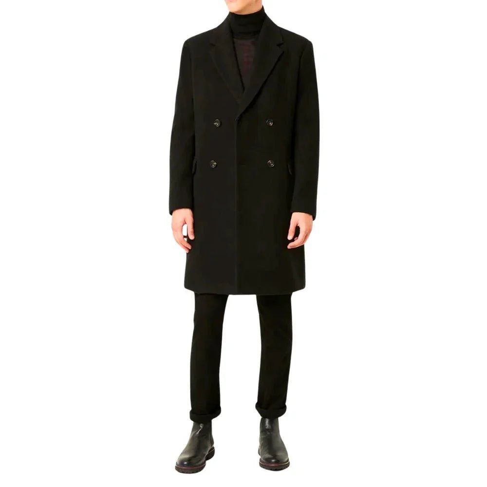 Men’s Black Double Breasted Wool Trench Coat - Image 3