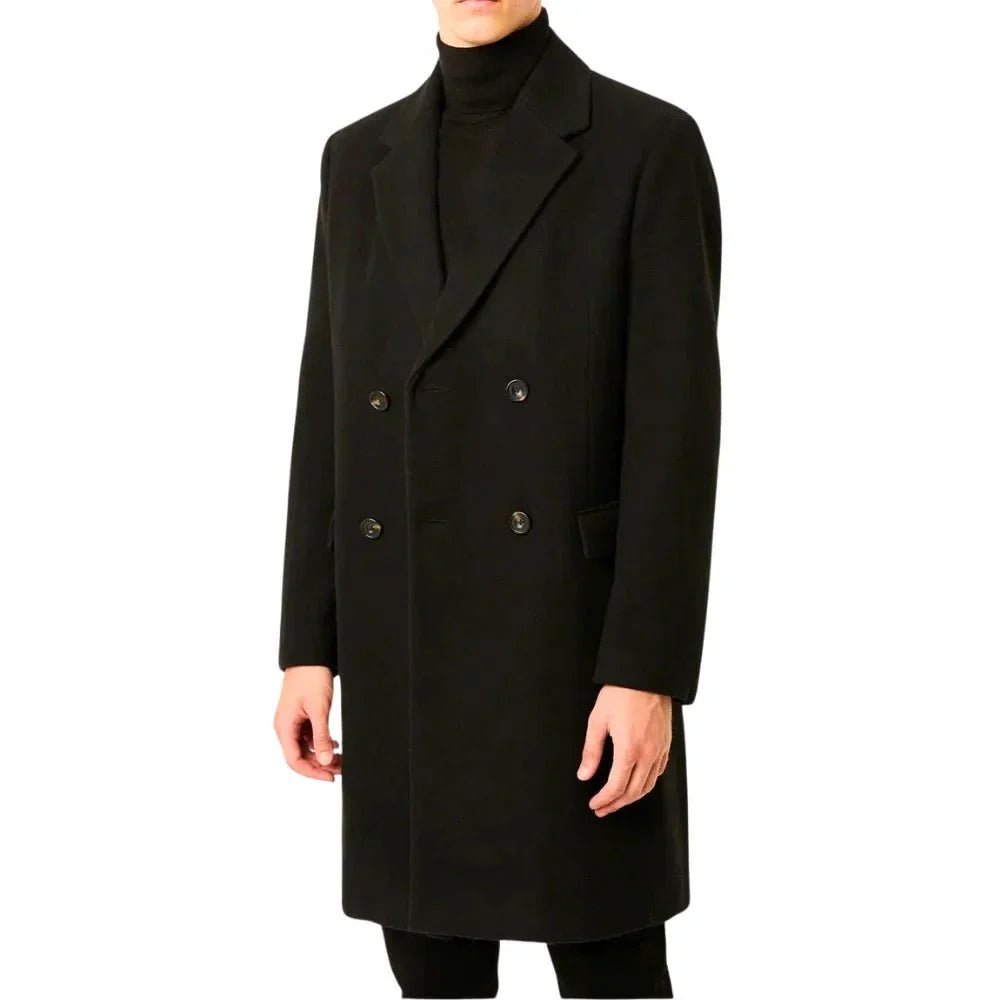 Men’s Black Double Breasted Wool Trench Coat