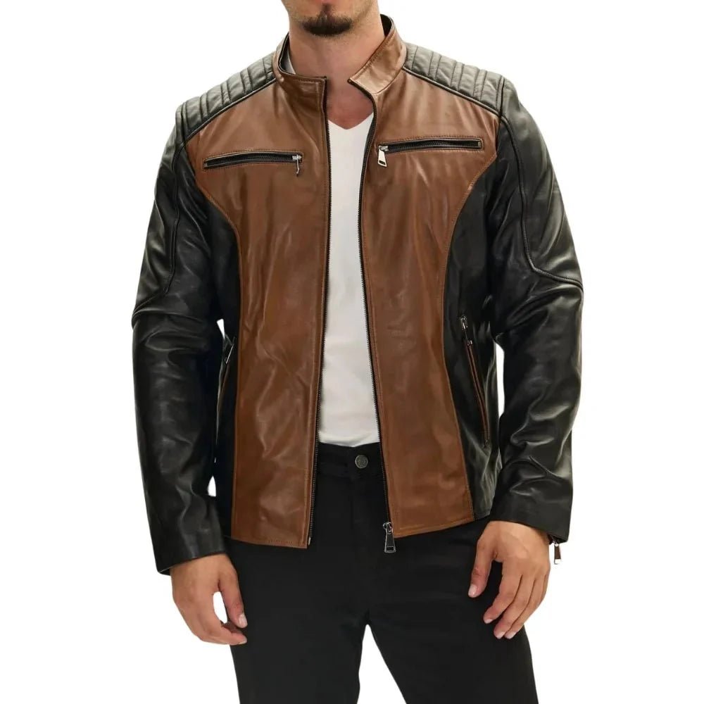 Men’s Roadster Quilted Two-Tone Leather Bomber Jacket