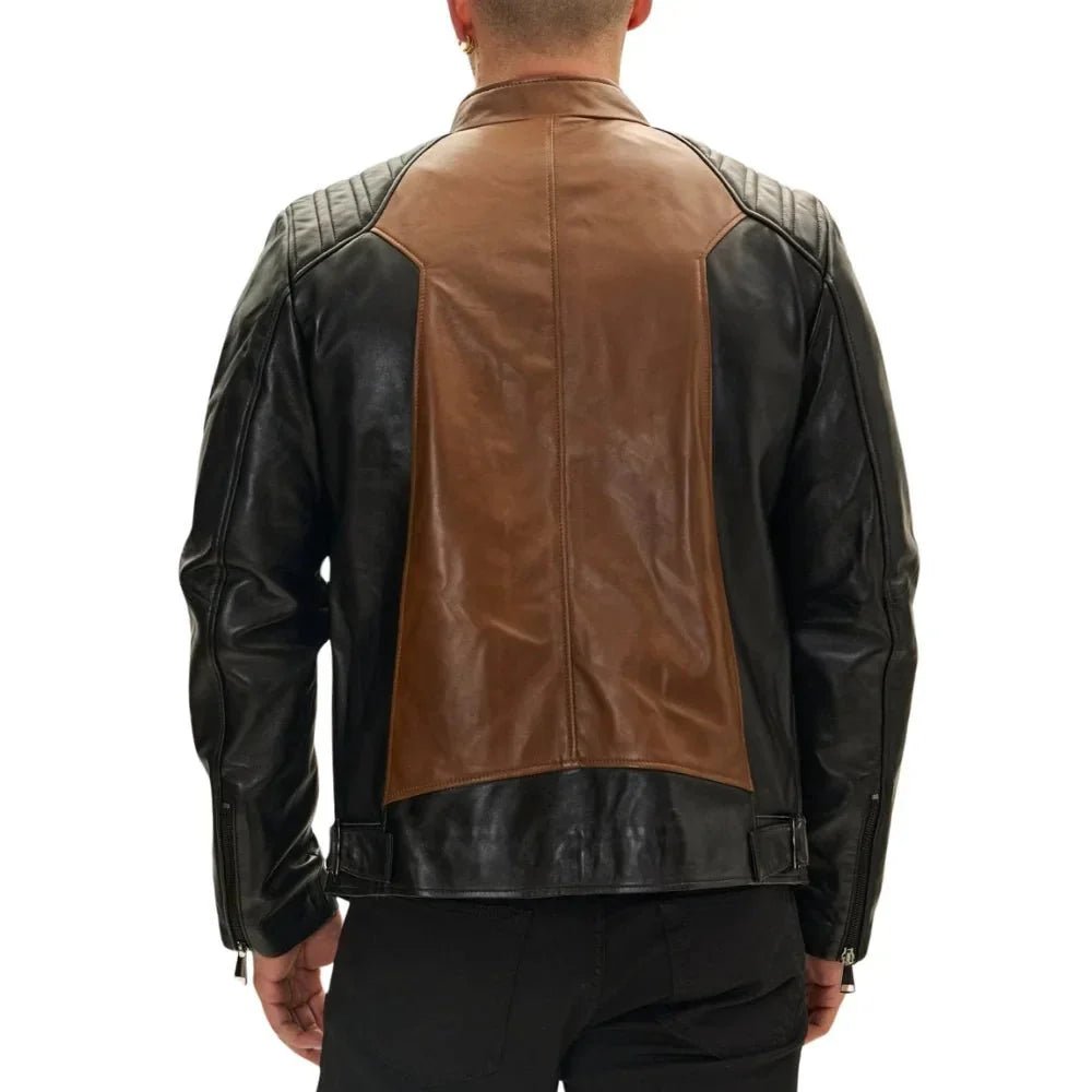 Men’s Roadster Quilted Two-Tone Leather Bomber Jacket - Image 5