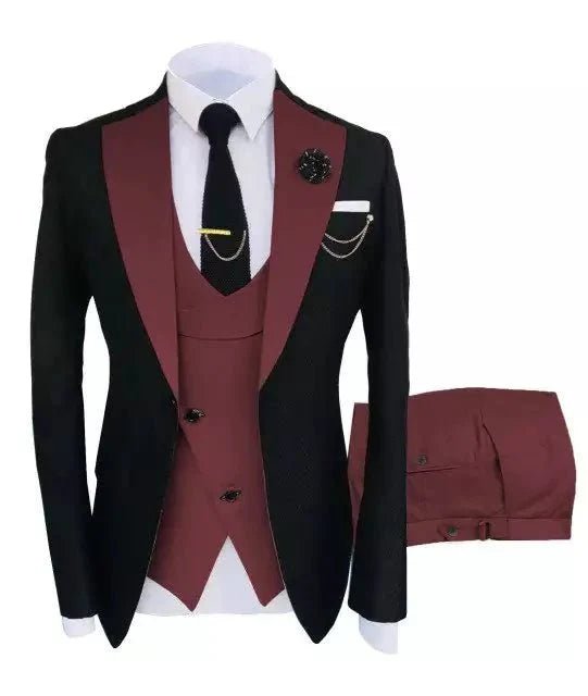 Burgundy and Black Men's 3-Piece Suit