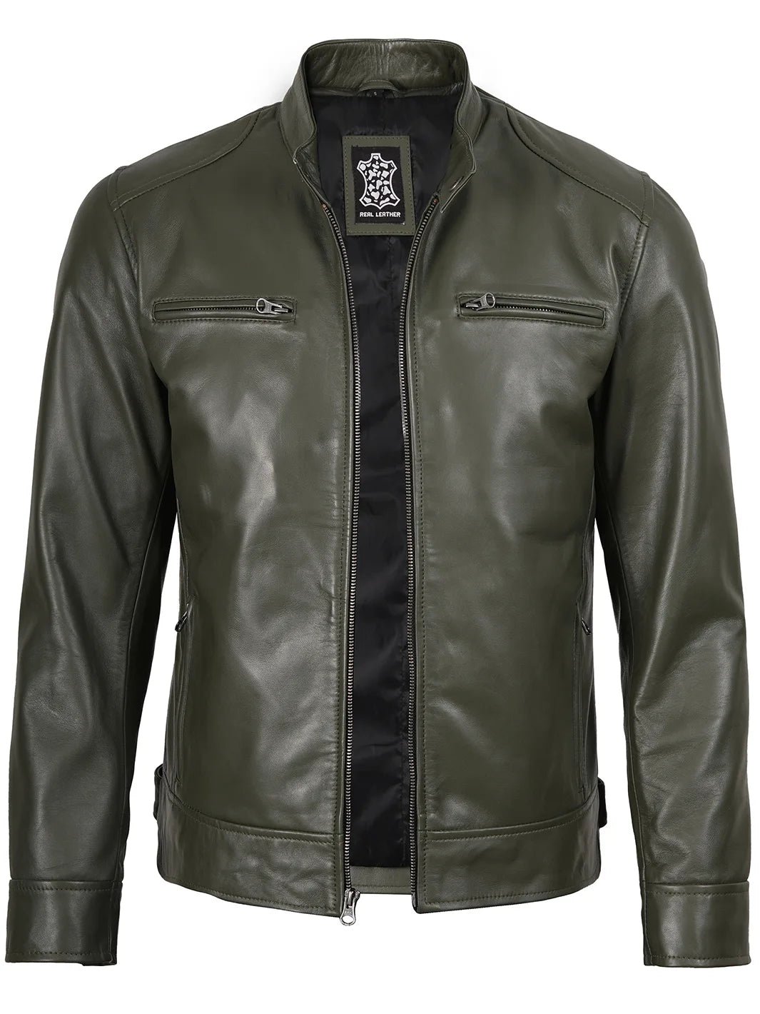 Dodge Men’s Green Leather Jacket | Biker Style - Image 3