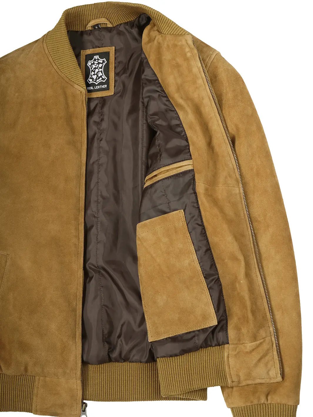 Men's Brown Suede Bomber Jacket - Image 5