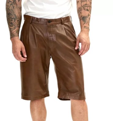 Nappa_Lambskin_brown_Leather_Shorts_Men_s