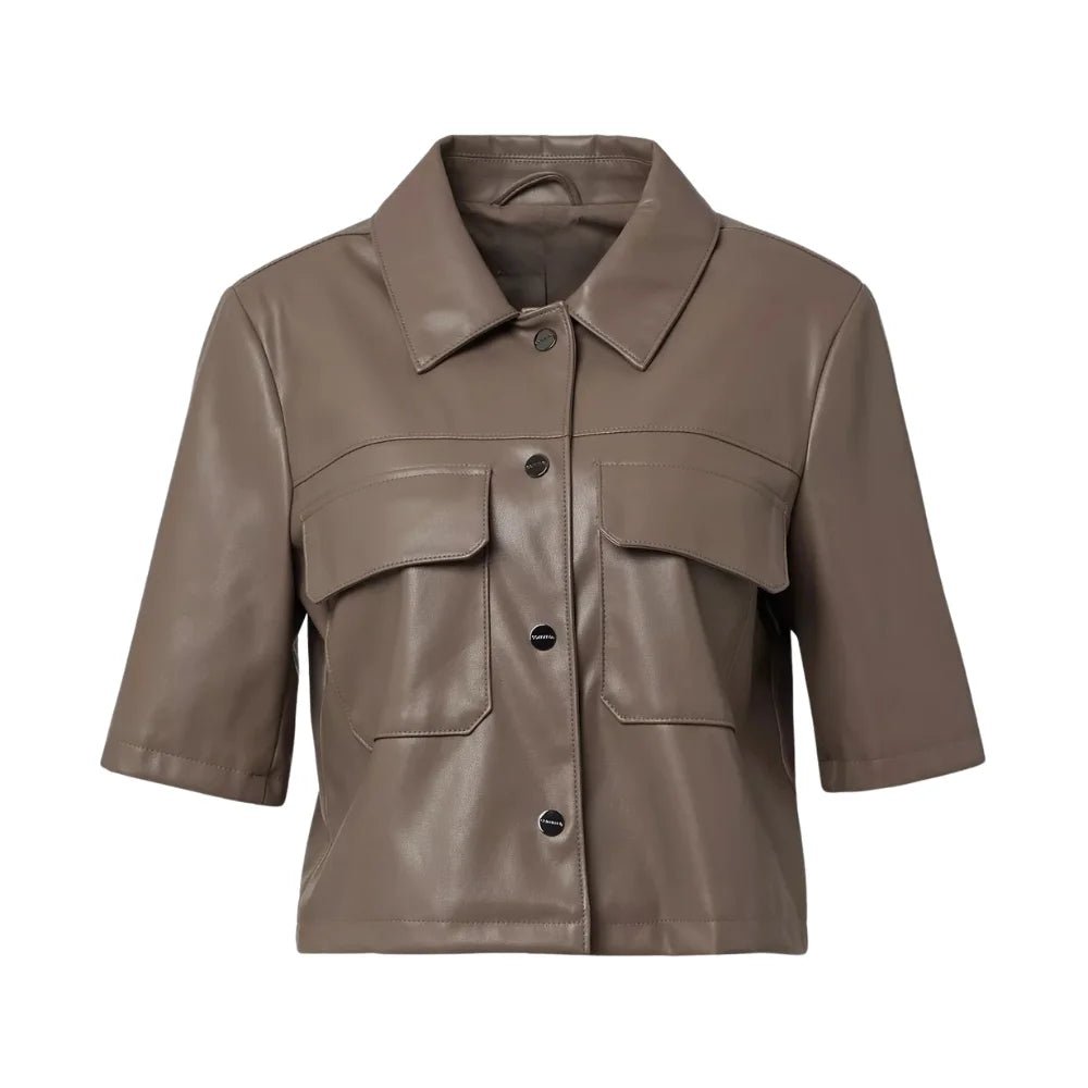 Women's Taupe Short Sleeve Leather Shirt