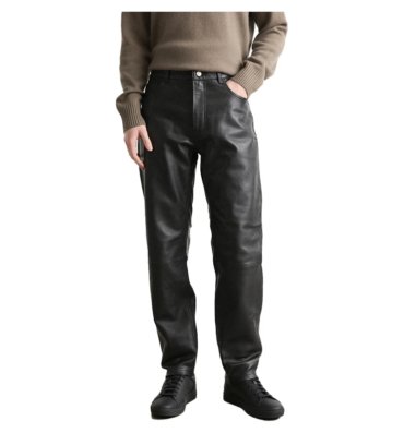 Straight-Leg-Leather-Black-Pants-Mens