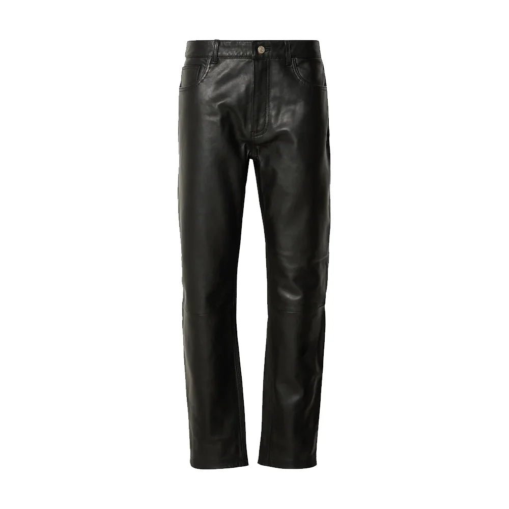 Men's Black Straight Leg Leather Pants - Image 6