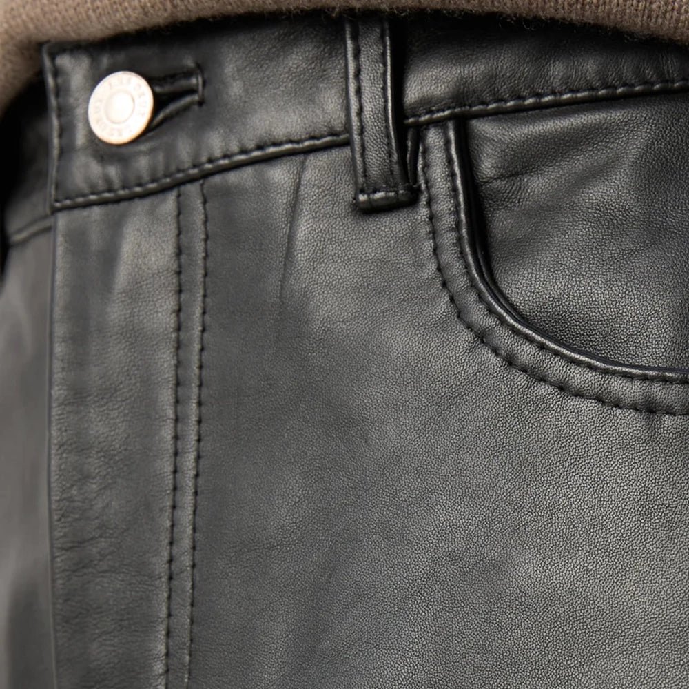 Men's Black Straight Leg Leather Pants - Image 2