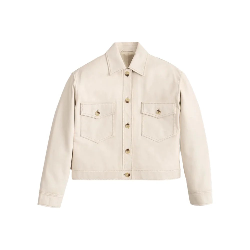 Womens Cropped Cream Leather Jacket Shirt Style - Image 7