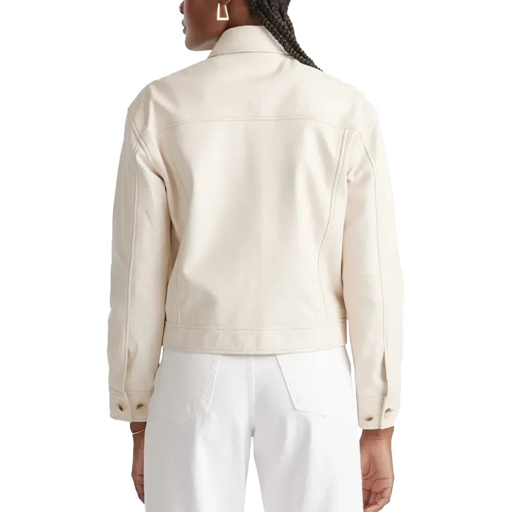 Womens Cropped Cream Leather Jacket Shirt Style - Image 6