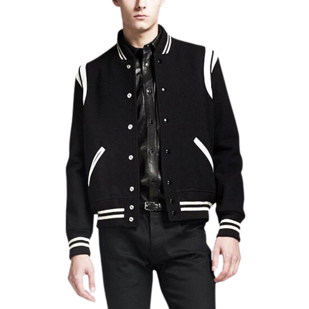 Men's Black & White Hybrid Varsity Jacket