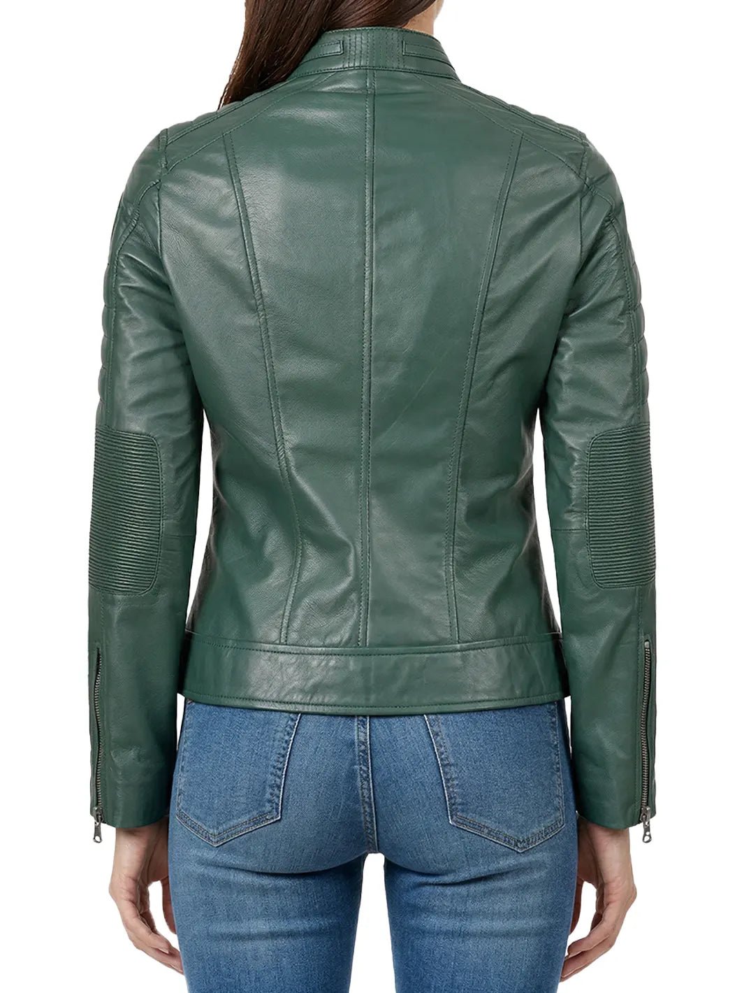 Austin Women Cafe Racer Style Green Leather Jacket - Image 3
