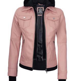 Women-Pink-Leather-Lambskin-Bomber-Jacket-With-Hood