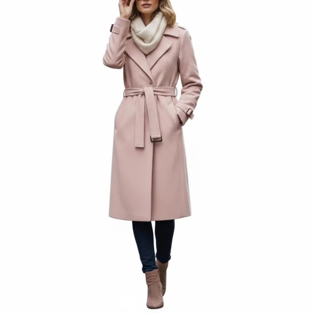 Women’s Blush Pink Belted Wool Blend Long Coat