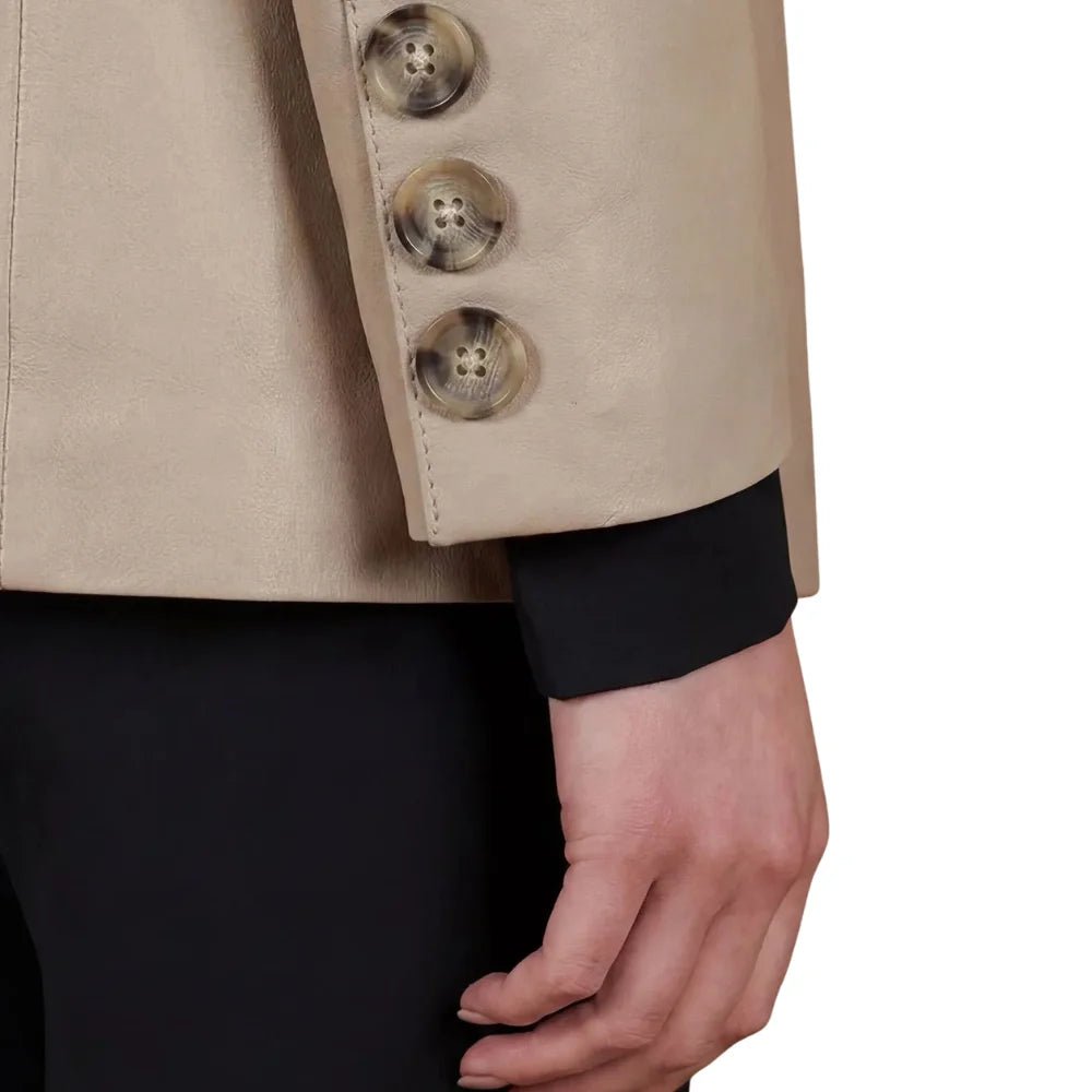 Women's Taupe Two Button Leather Blazer - Image 5