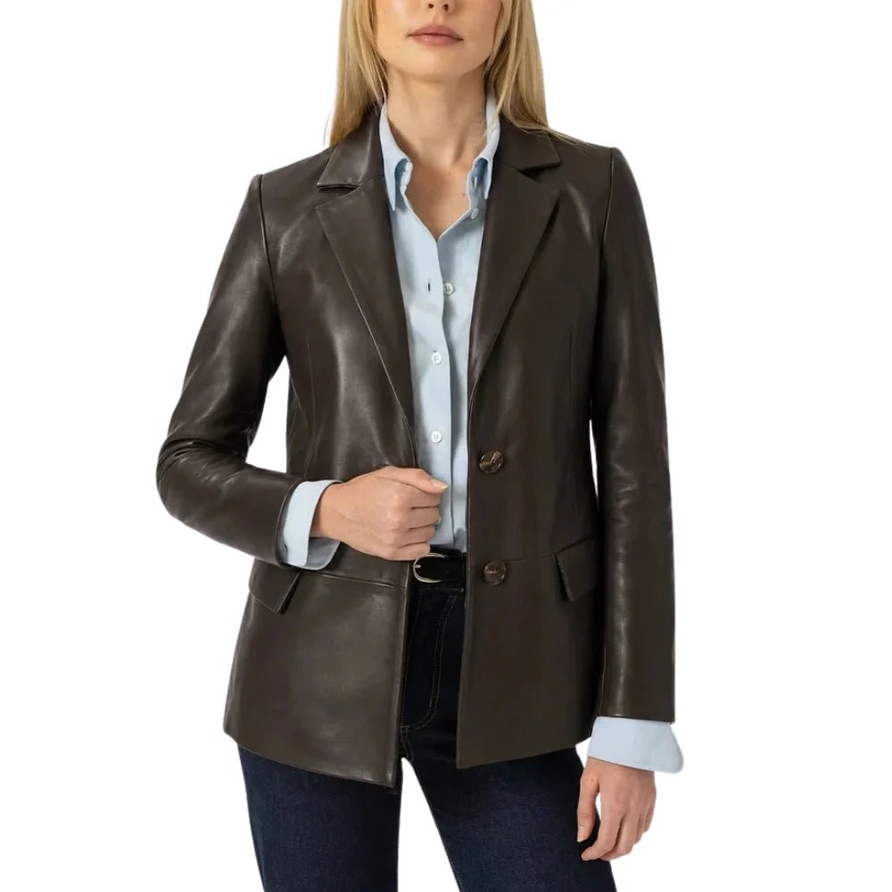 Women's Dark Brown Leather Blazer