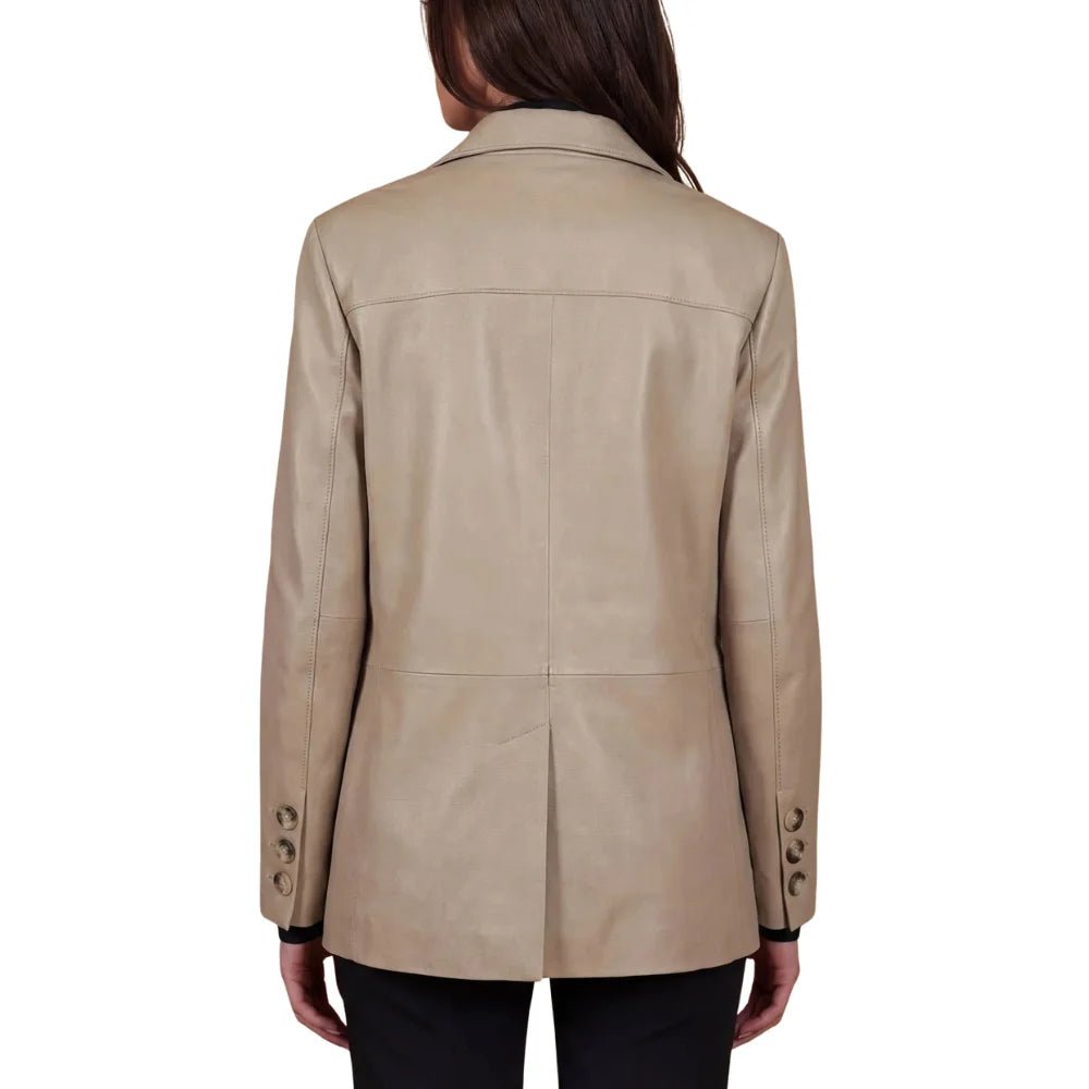 Women's Taupe Two Button Leather Blazer - Image 10