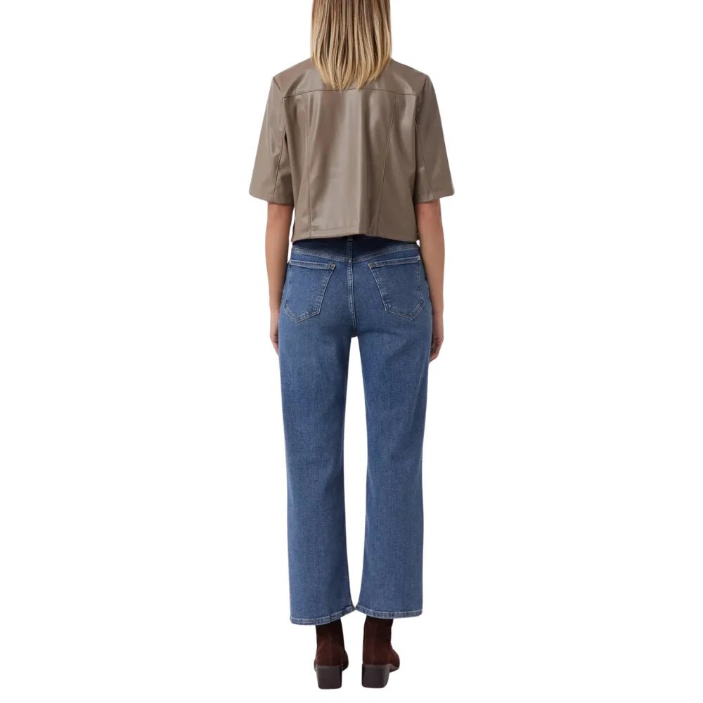 Women's Taupe Short Sleeve Leather Shirt - Image 6