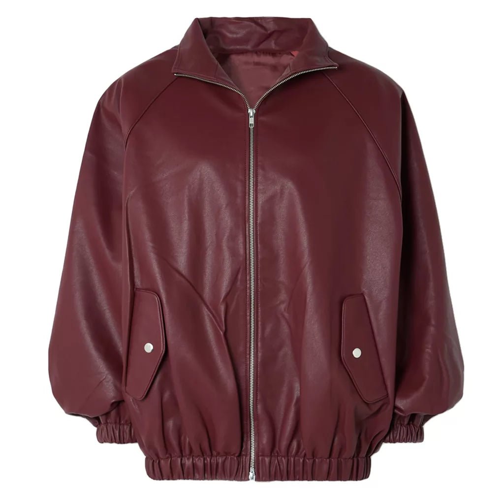Women's Maroon Leather Bomber Jacket