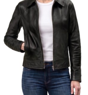 Women_s_Classic_Black_Harrington_Leather_Jacket_-_Front