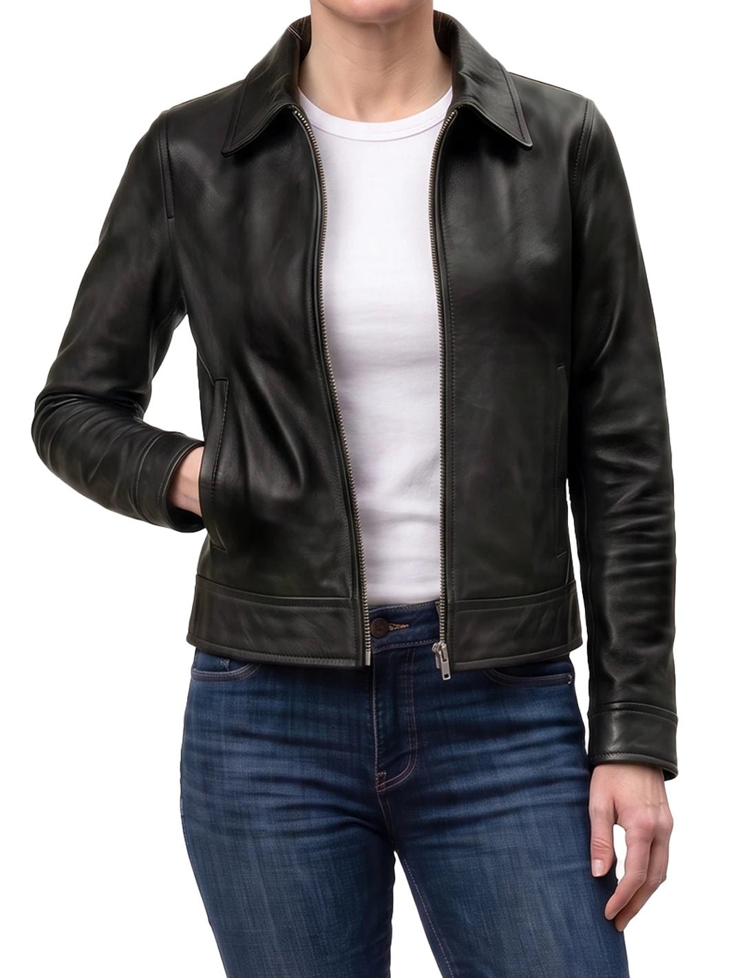 Women's Classic Black Harrington Leather Jacket