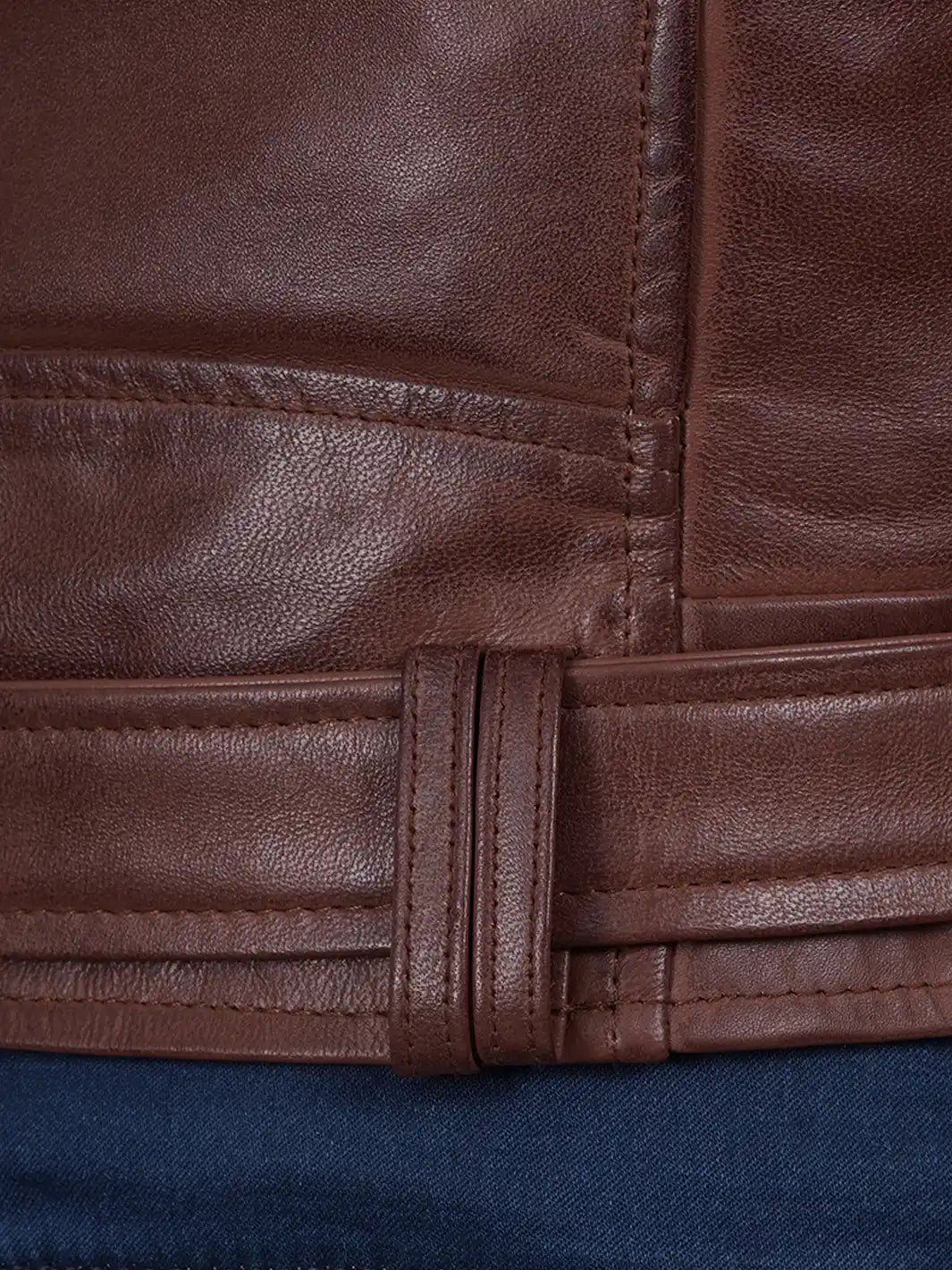 Women's Cognac Brown Lambskin Biker Jacket — Asymmetrical Collar - Image 4