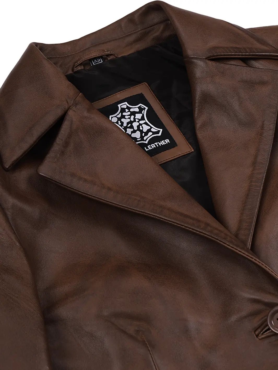 Women's Cognac Brown Single Button Cropped Leather Jacket - Image 3
