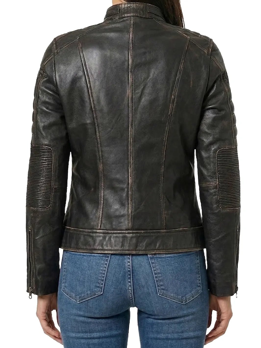 Women's Dark Brown Biker Style Leather Jacket - Image 3