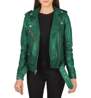 Womens-Green-Moto-Leather-Jacket