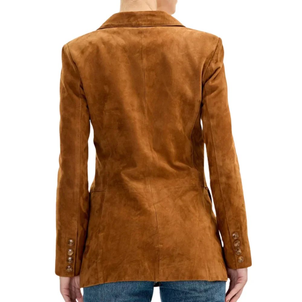 Women’s Brown Suede Double Breasted Long Jacket - Image 6