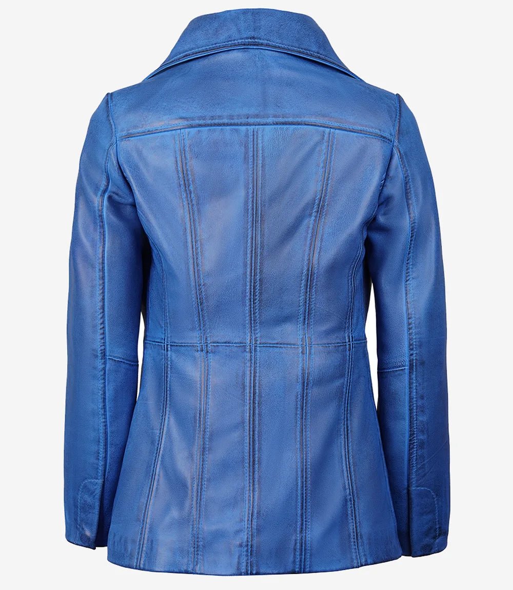 Katie Women's Blue 3/4 Length Leather Car Coat - Image 2