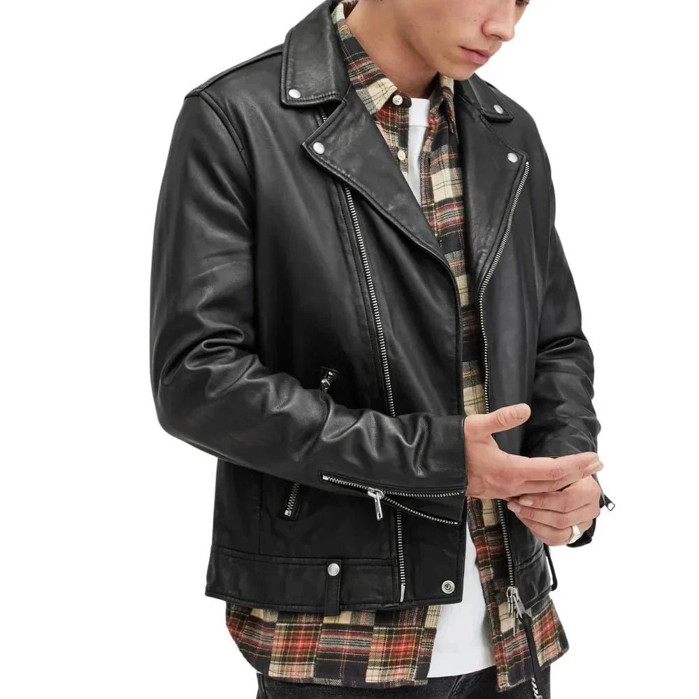 Berlin Black Leather Moto Jacket Mens - Image 3