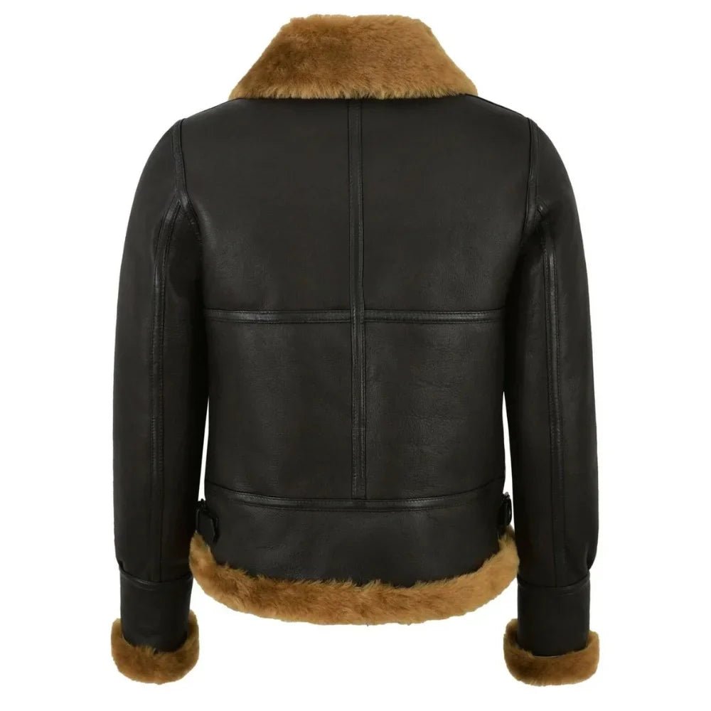 Women’s Black B3 Sheepskin Aviator Bomber Jacket - Image 3